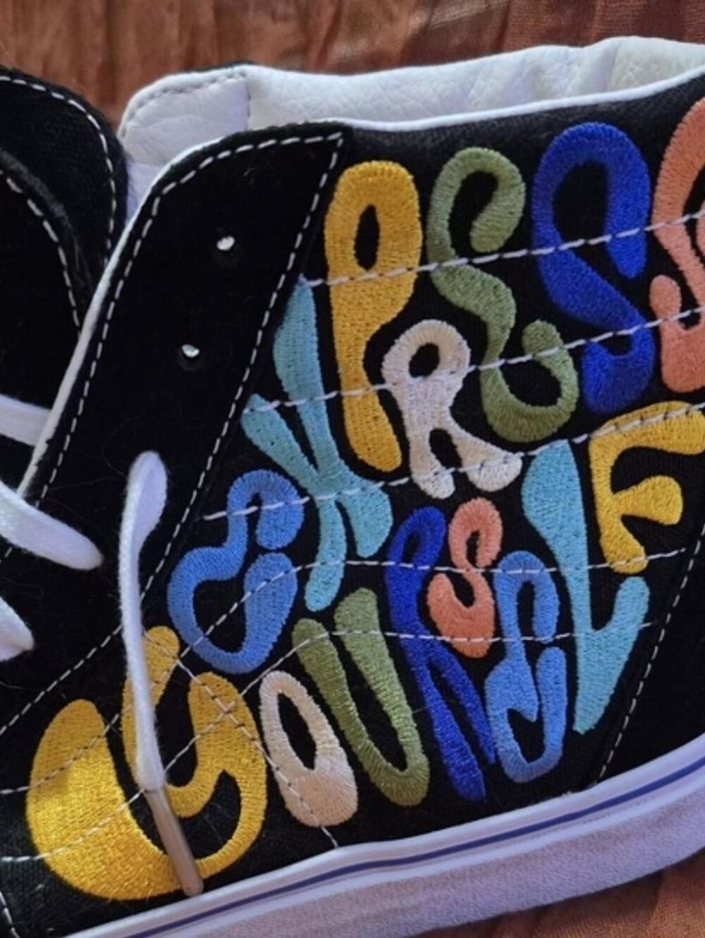 Vans Kids Black High-Top Sneakers with Multicolor Side Lettering - Picture 2 of 3